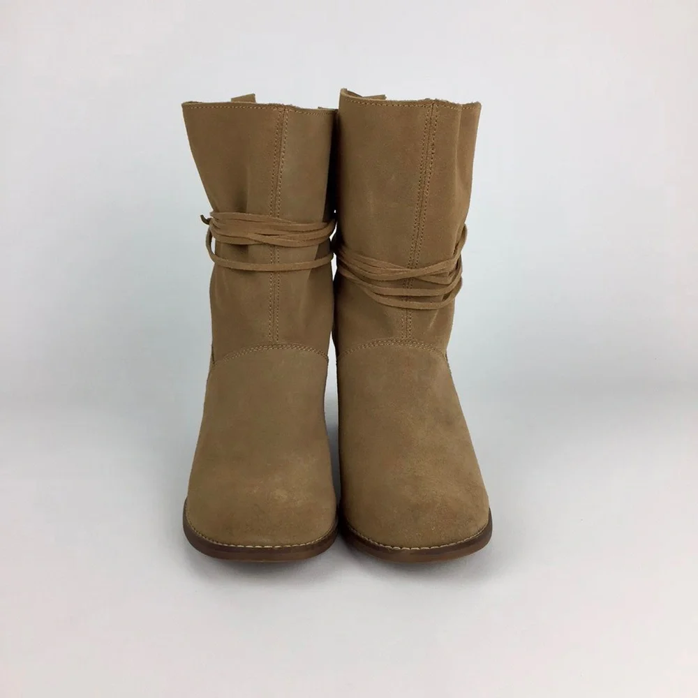 Toms Mila Toffee Suede Leather Ankle Wrap Bootie 8.5